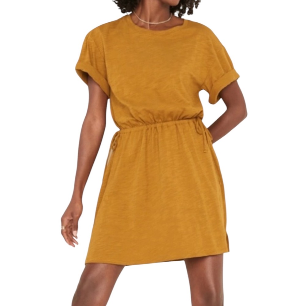 Old Navy Waist-Defined Short-Sleeve Slub-Knit Mini T-Shirt Dress Gold L Casual